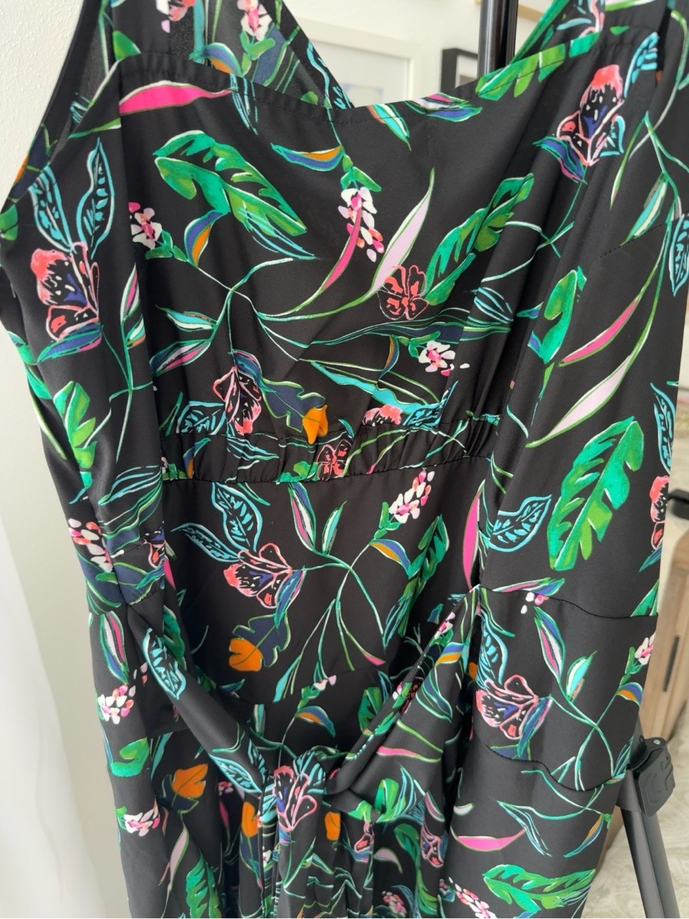 Floral Black summer Dress XL